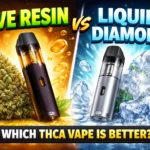 Live resin vs liquid diamonds comparison in THCA disposable vapes with visual focus on terpene-rich resin and high-potency diamond extract