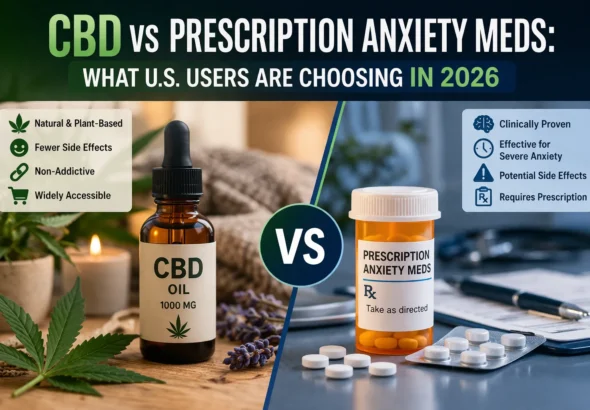 CBD oil vs prescription anxiety medications comparison showing natural benefits, side effects, and user trends in the U.S. for 2026