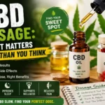Infographic showing CBD oil dropper, gummies, and dosage guide with text “CBD Dosage: Why It Matters More Than You Think” highlighting benefits like better results, improved sleep, and reduced stress