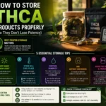 Infographic showing how to store THCA products properly to prevent potency loss