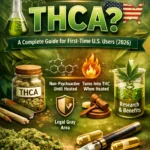 Infographic explaining what THCA is, how it converts to THC when heated, effects, legality, and types of THCA products like flower, vapes, and capsules (2026 guide)
