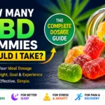 Colorful featured image showing CBD gummies spilling from a jar with bold text asking how many CBD gummies should you take and dosage guide highlights for sleep, stress, pain, and beginners.