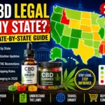 2026 CBD legality map showing state-by-state hemp and CBD laws in the USA with CBD oil and gummies featured in a high-contrast infographic design
