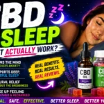 Woman sleeping peacefully beside CBD oil and CBD gummies with bold text about whether CBD for sleep actually works