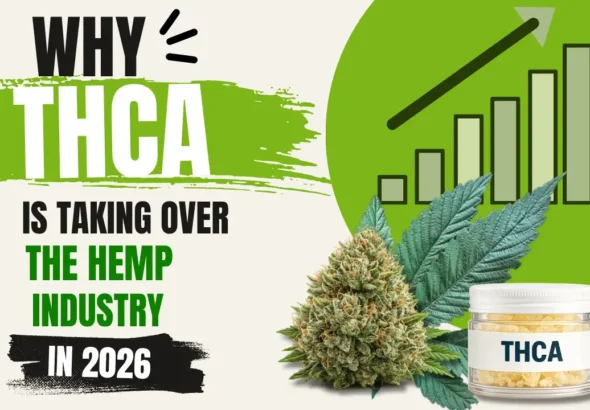 Premium THCA flower jars and buds representing the rise of THCA in the hemp industry in 2026