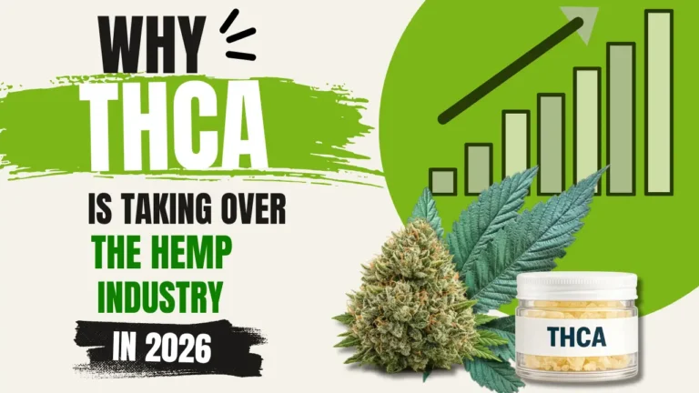 Premium THCA flower jars and buds representing the rise of THCA in the hemp industry in 2026